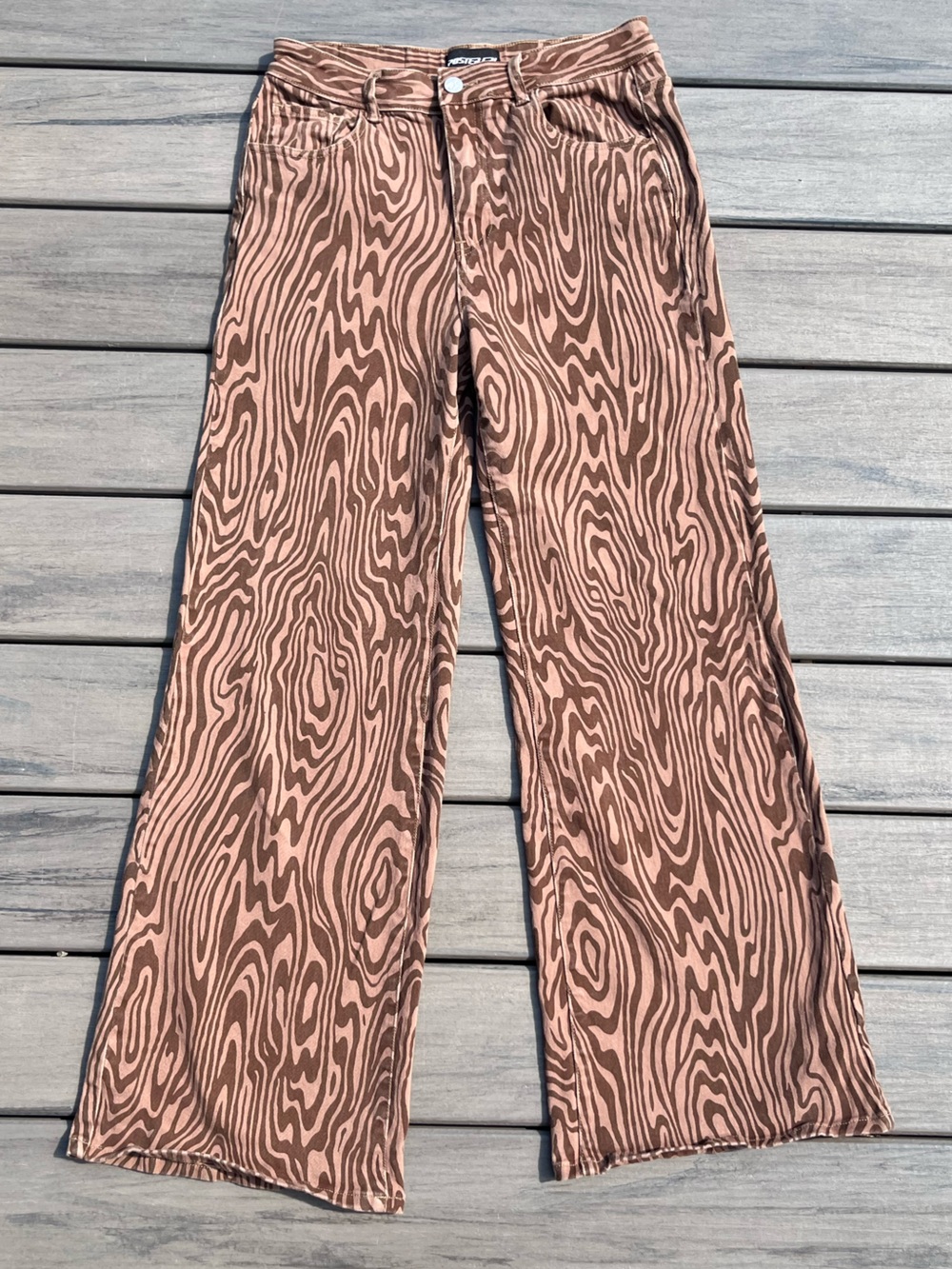 POSTER GRL; Brown & Cream Swirl; Mind Bender; Low Rise Wide Leg Pants; Medium